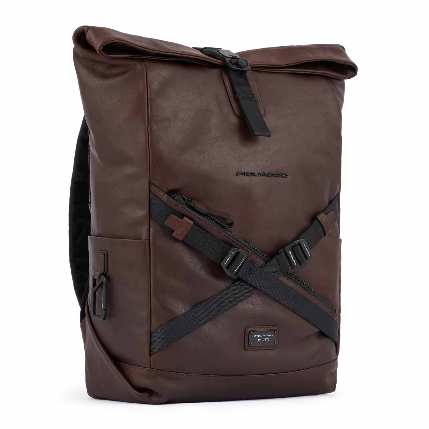 Piquadro Harper Roll Top Laptoprucksack 15,6" mit Regenschutz dark brown