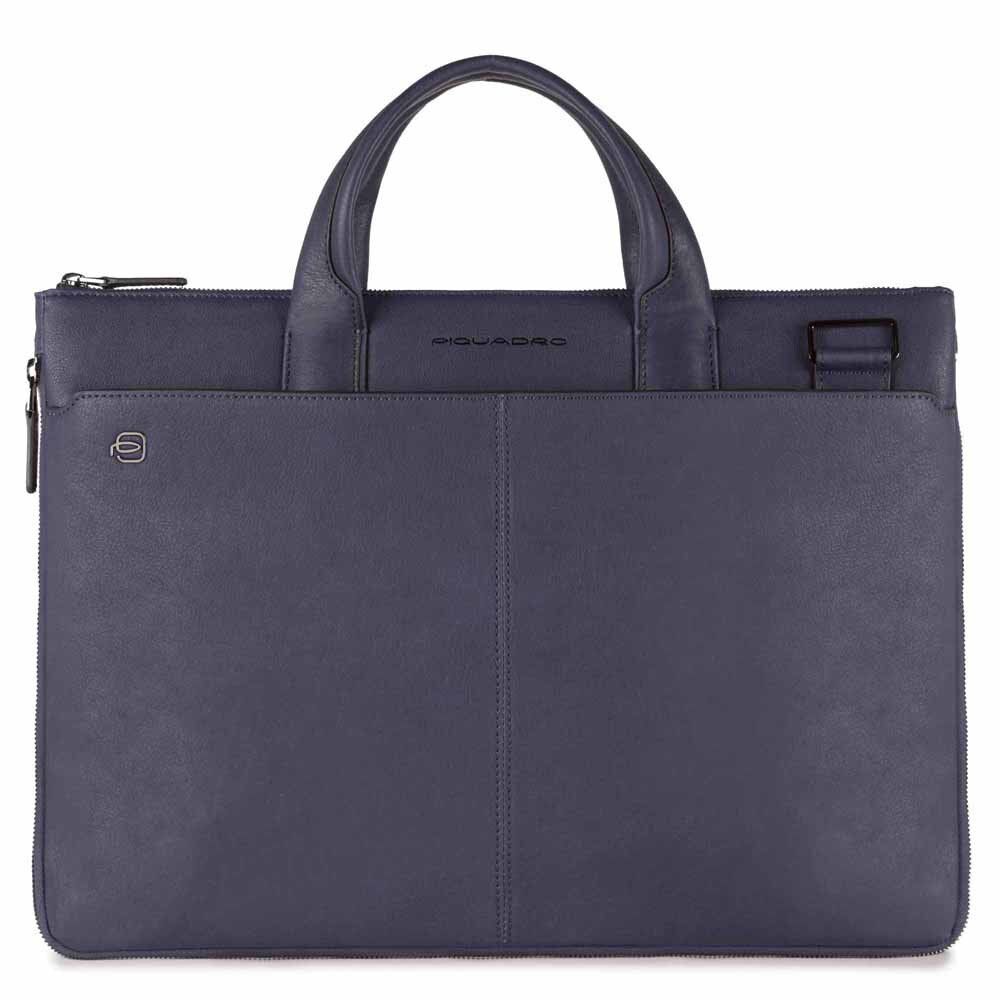 Piquadro Black Square Schmale Laptoptasche 15.6" erweiterbar oceanblau