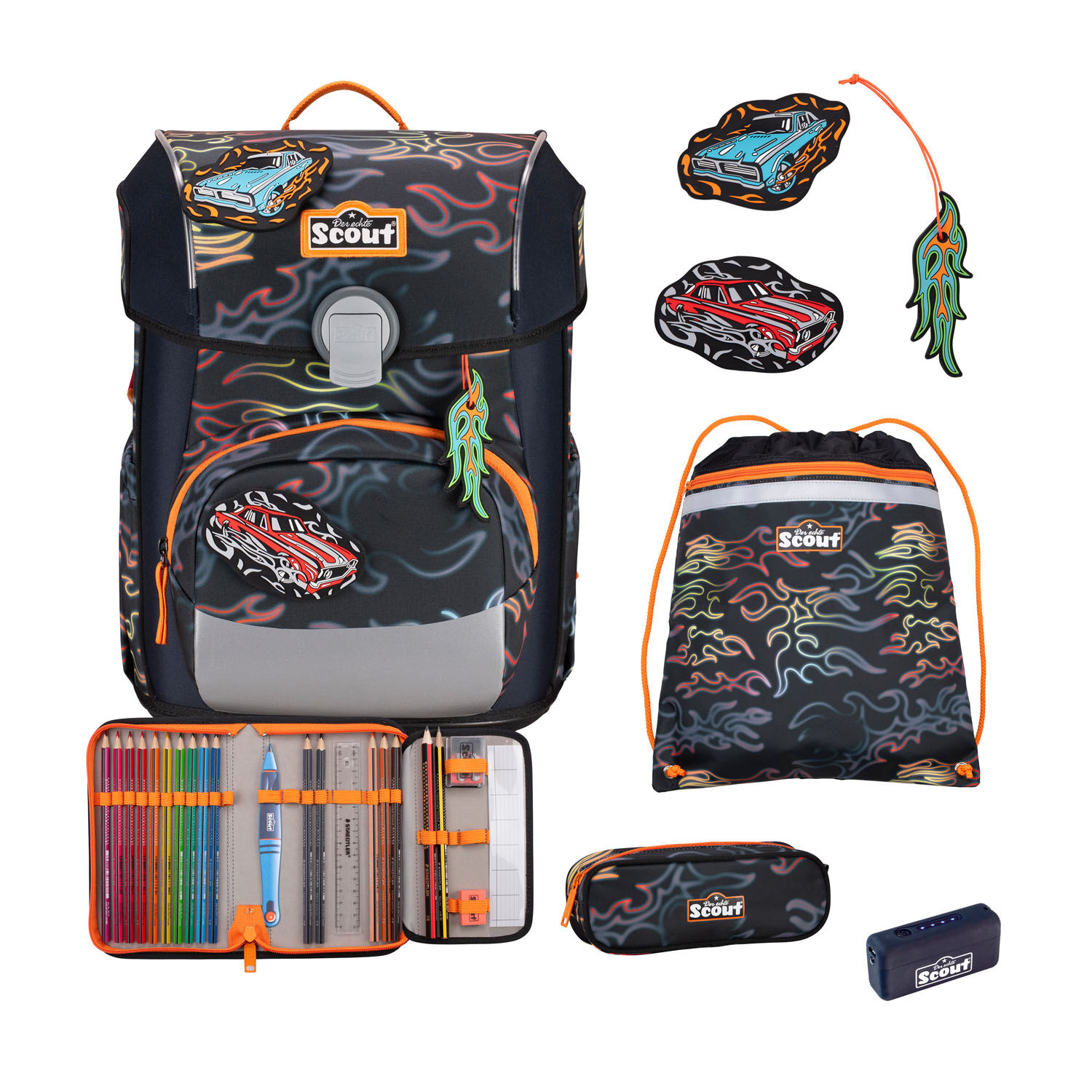 Scout Neo Exklusiv Safety Light Schulranzen-Set 5-teilig Flames