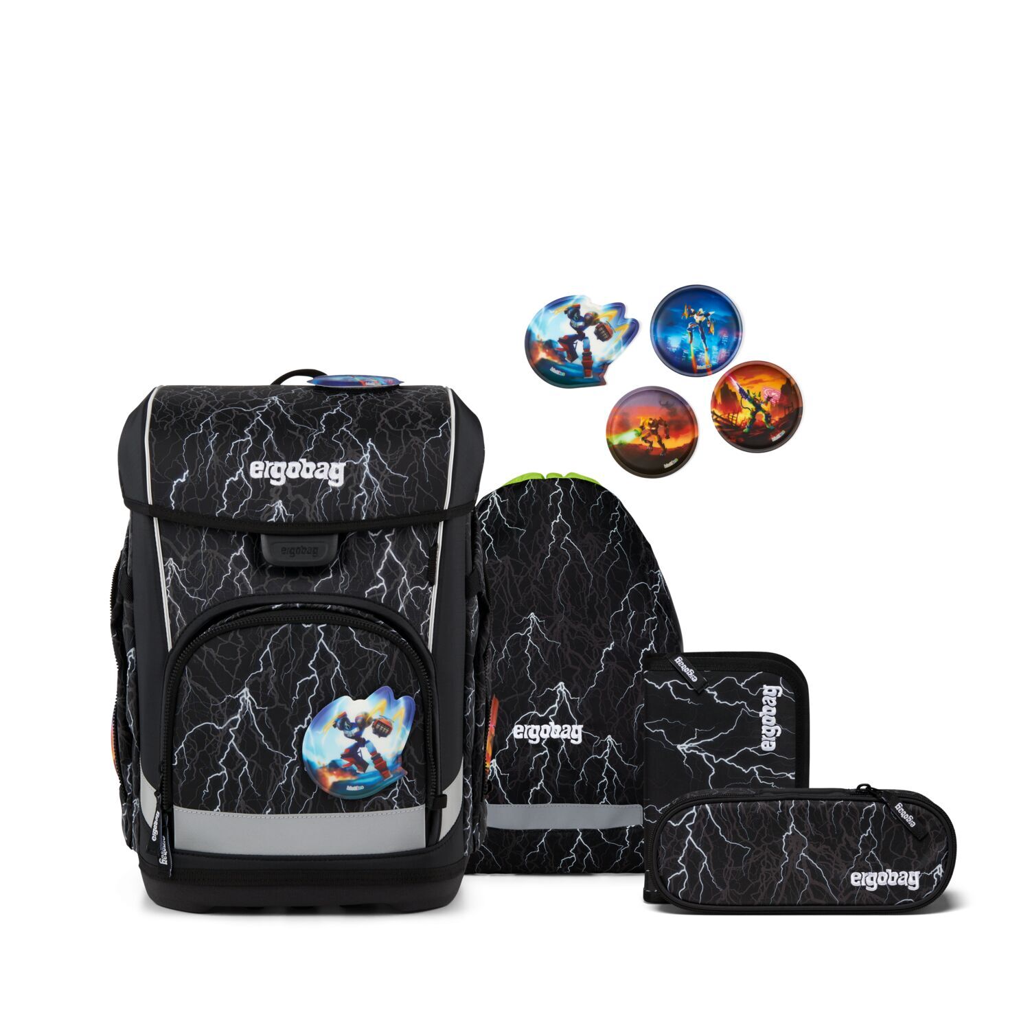 ergobag cubo light Schulranzen, 5-teiliges Set, Kollektion 2026 Super ReflektBär Reflex