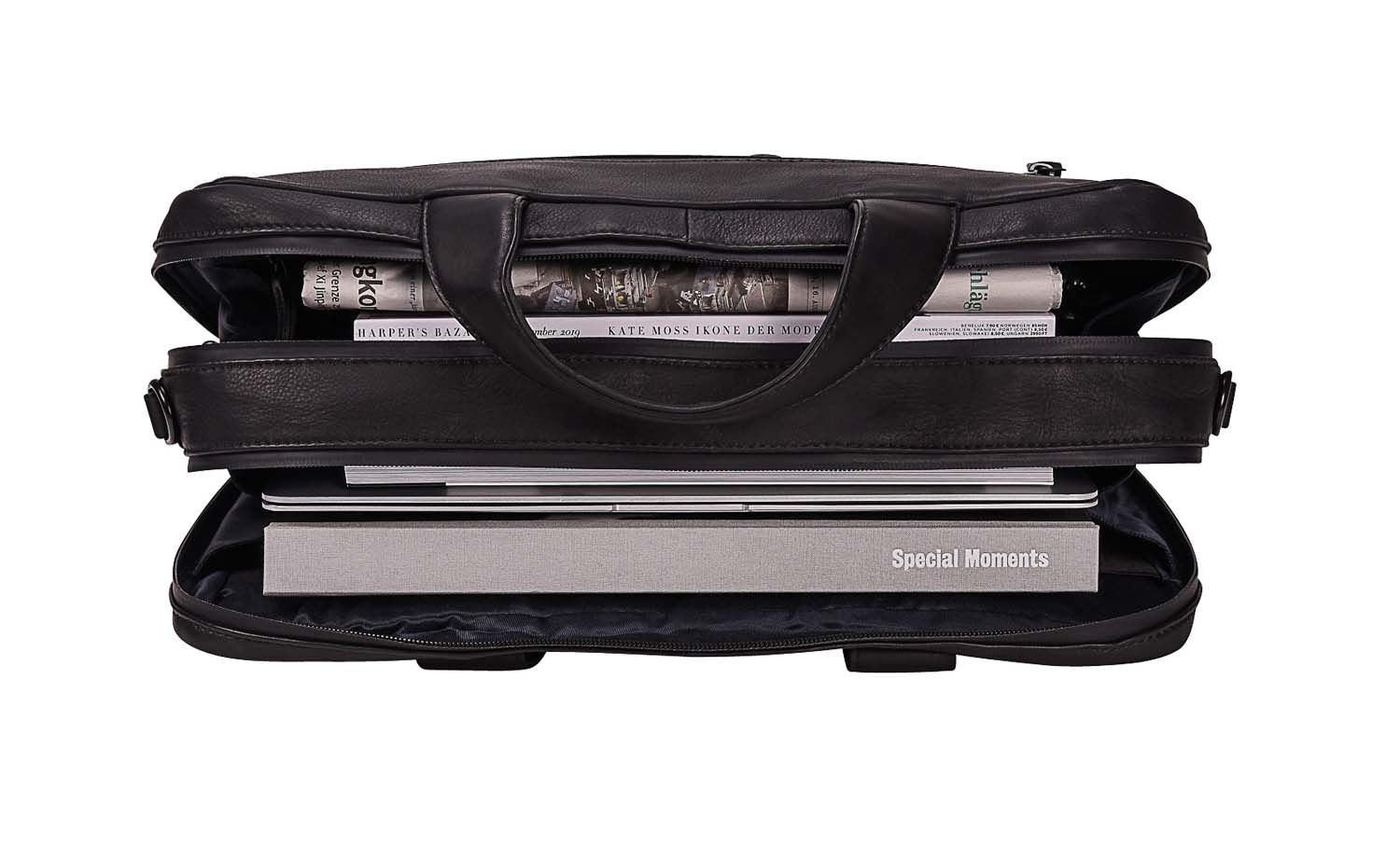 Leonhard Heyden Den Haag Leder-RV-Aktenmappe 2-Fächer mit Notebookfach 15" Schwarz