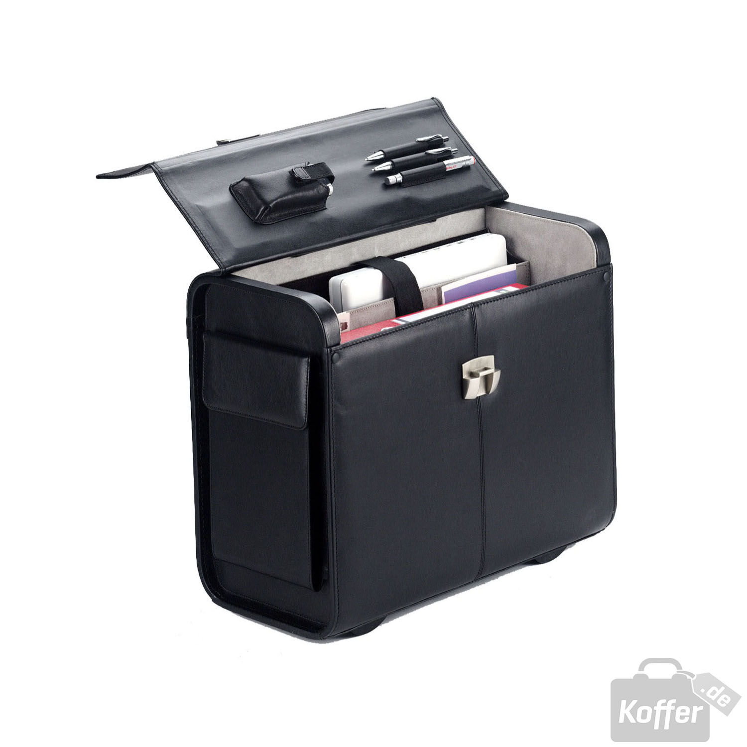Dermata Leder Pilotenkoffer auf Rollen 1008N