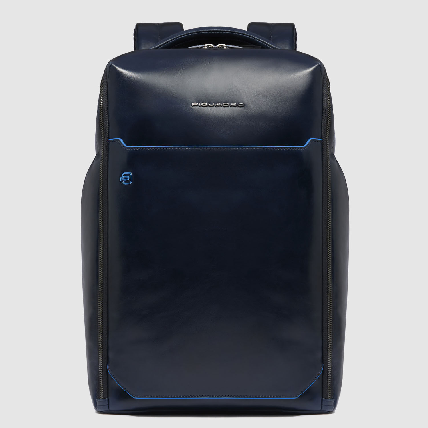 Piquadro Blue Square 2-Fächer-Laptop-Rucksack aus Leder 15,6" Nachtblau