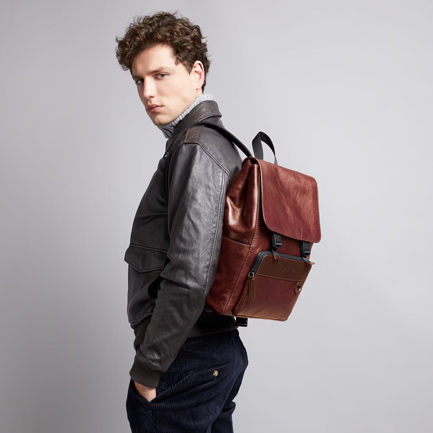The Bridge Damiano Leder-Rucksack mit Klappe 063423EX Braun/Ruthenium Dunkel