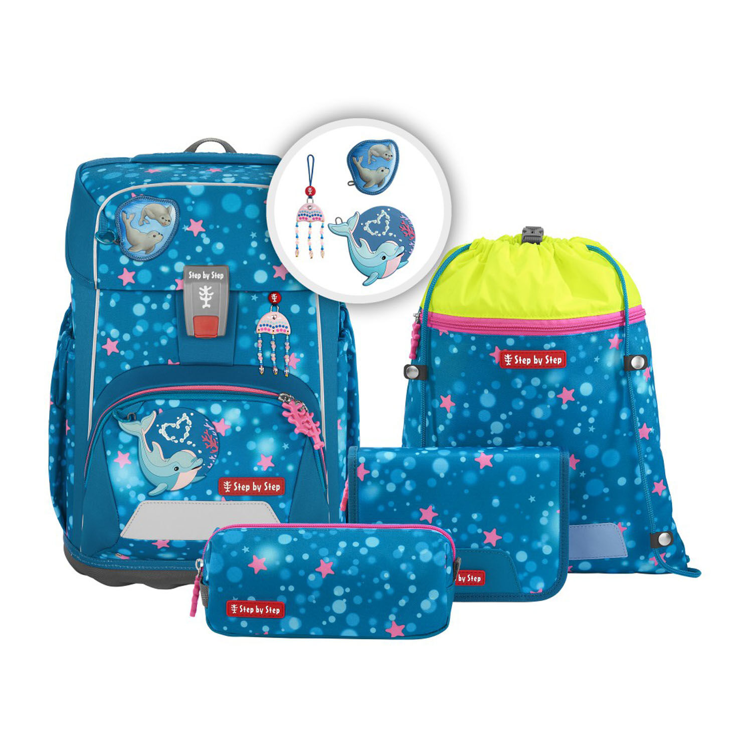 Step by Step GIANT Schulranzen 5-teiliges Set “Dolphin Azura”
