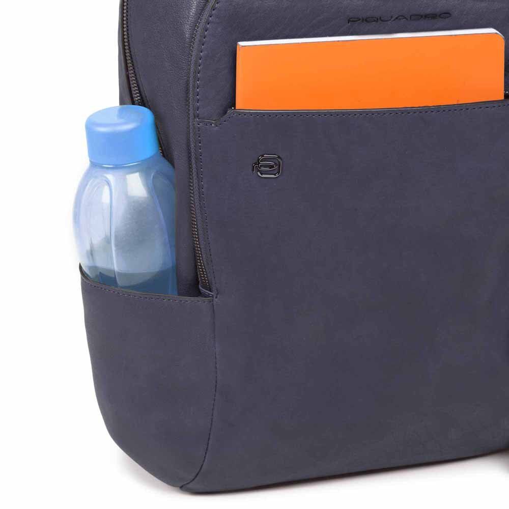 Piquadro Black Square Laptop-Rucksack 14" aus Leder oceanblau