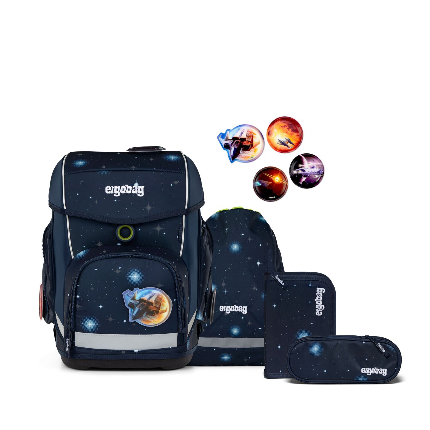 ergobag cubo GALAXY GLOW 5-teiliges Schulrucksack-Set 2025