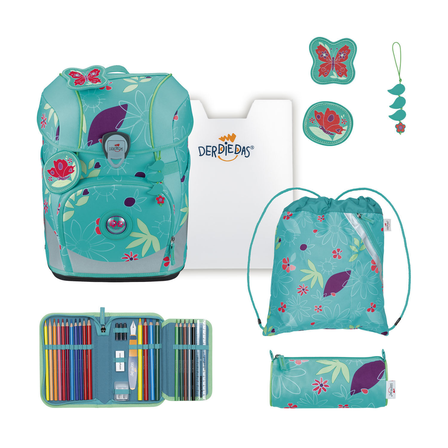 DerDieDas ErgoFlex Tiny Schulrucksack 5-teiliges Set Butterfly Garden