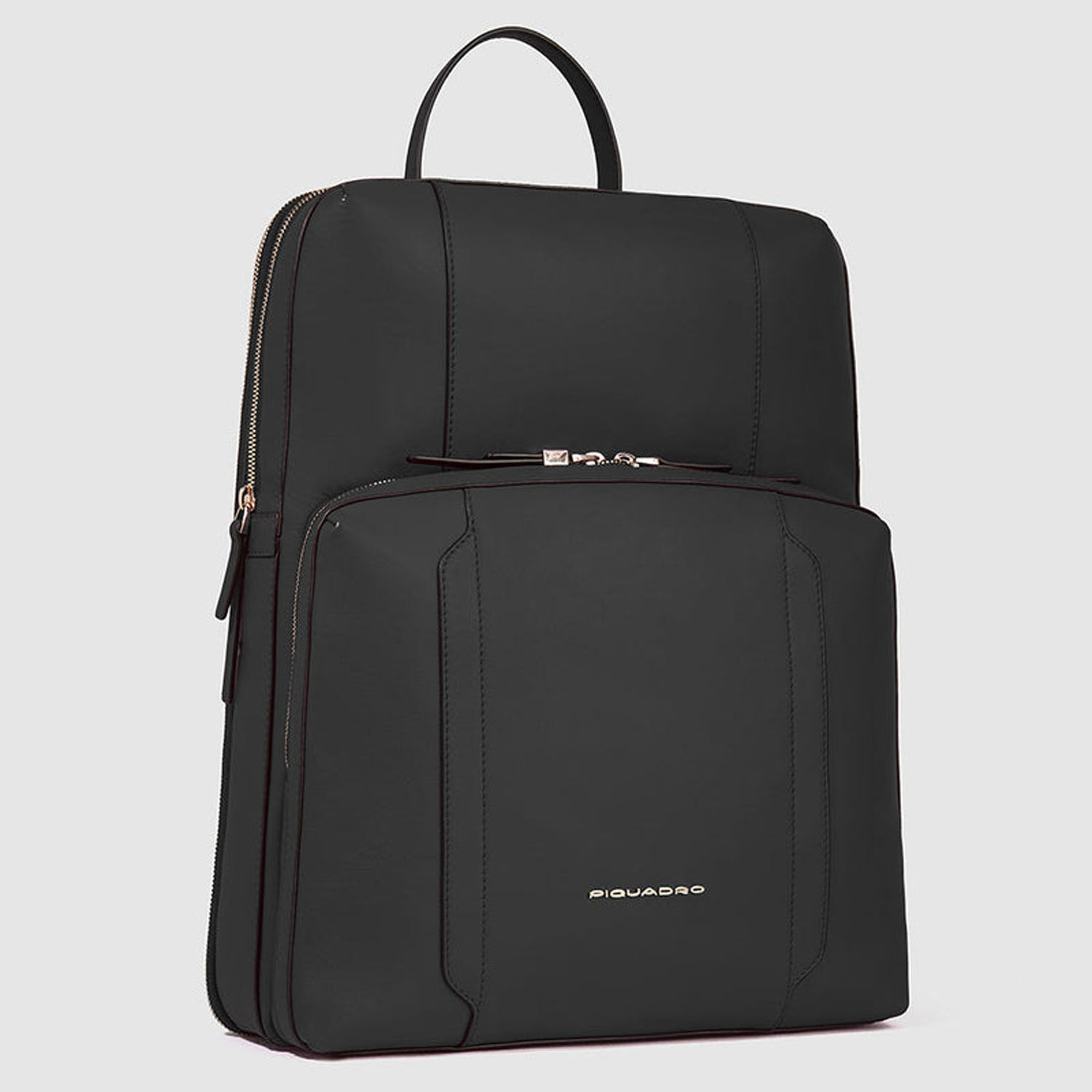 Piquadro Circle Leder-Laptop-Rucksack Damen 15,6" erweiterbar Schwarz