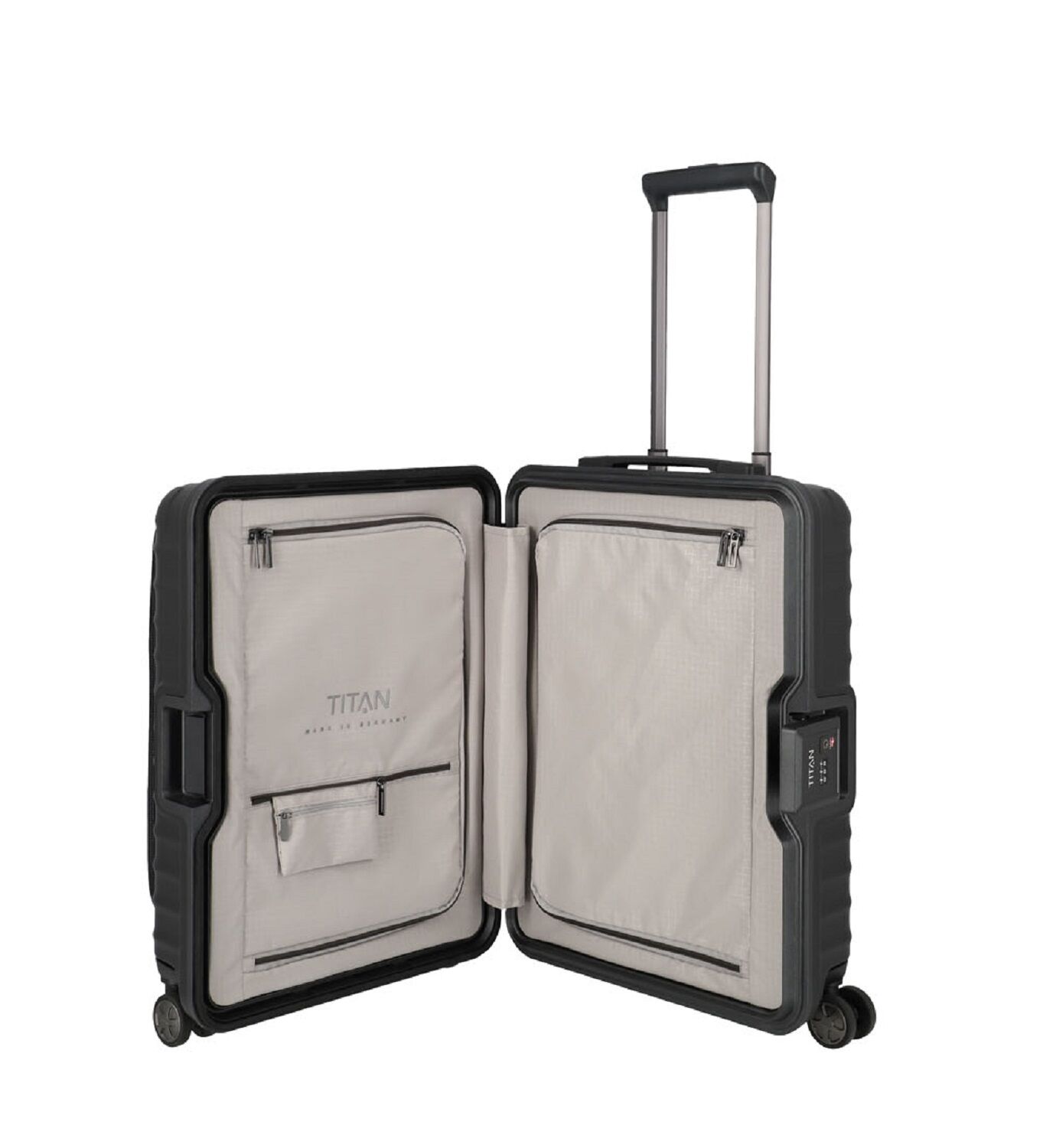 TITAN Litron Frame Trolley S, Handgepäck-Koffer mit Vortasche + Gratis Hotelgutschein Schwarz