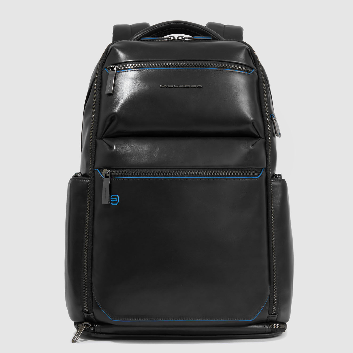 Piquadro Blue Square Leder-Laptop-Rucksack 15,6" Schwarz