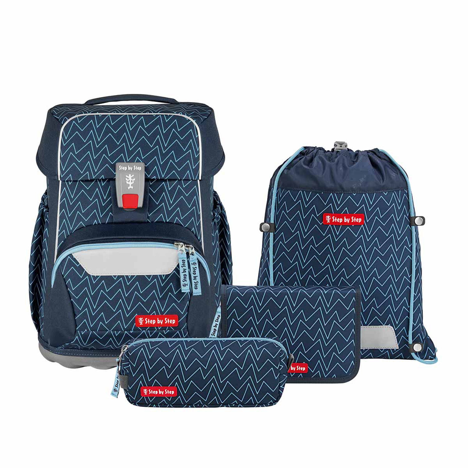 Step by Step BASIS Schulranzen 4-teiliges Set Blue Lines