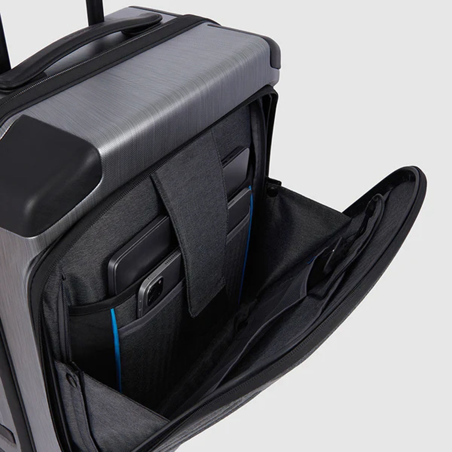 Piquadro PQ Light Premium 4-Rollen Laptop-Trolley, Koffer in Handgepäckgröße Grau/Schwarz