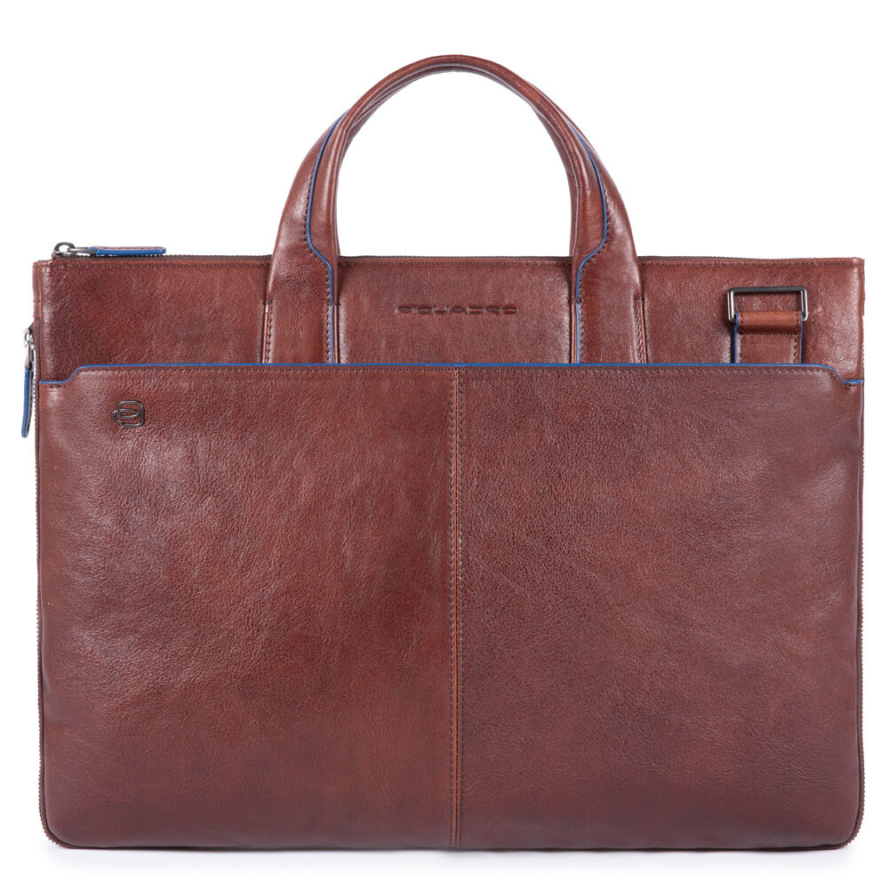 Piquadro Blue Square Special Schmale, ausdehnbare Laptoptasche dunkelbraun