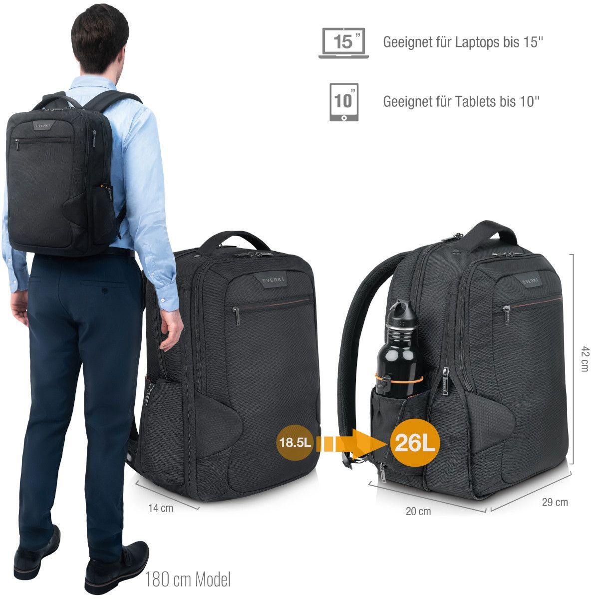 Everki Studio ECO Erweiterbarer Laptop-Rucksack, bis zu 15 Zoll Schwarz Everki Studio ECO Erweiterbarer Laptop-Rucksack, bis zu 15 Zoll Schwarz