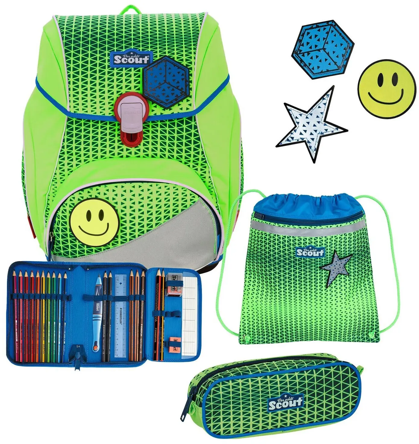 Scout Alpha Schulranzen-Set 4-teilig mit Sportbeutel DIN Neon Green Gecko