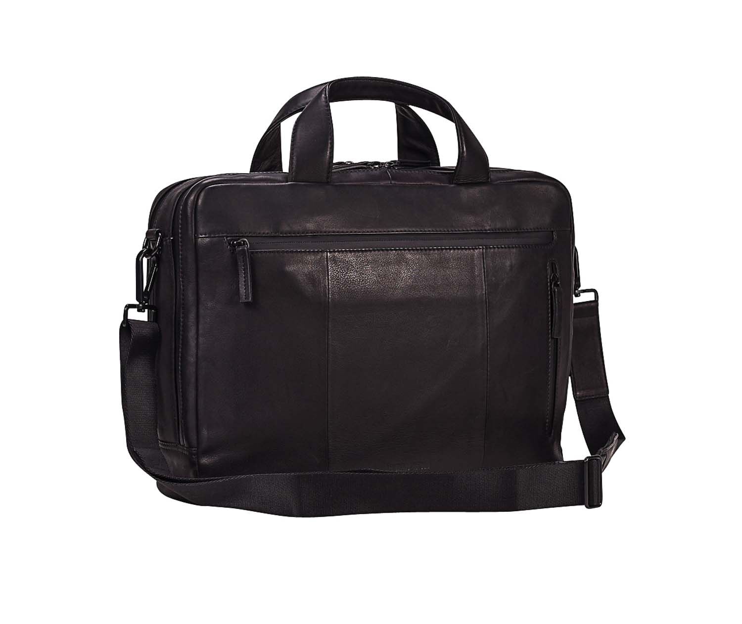 Leonhard Heyden Den Haag Leder-RV-Aktenmappe 2-Fächer mit Notebookfach 15" Schwarz