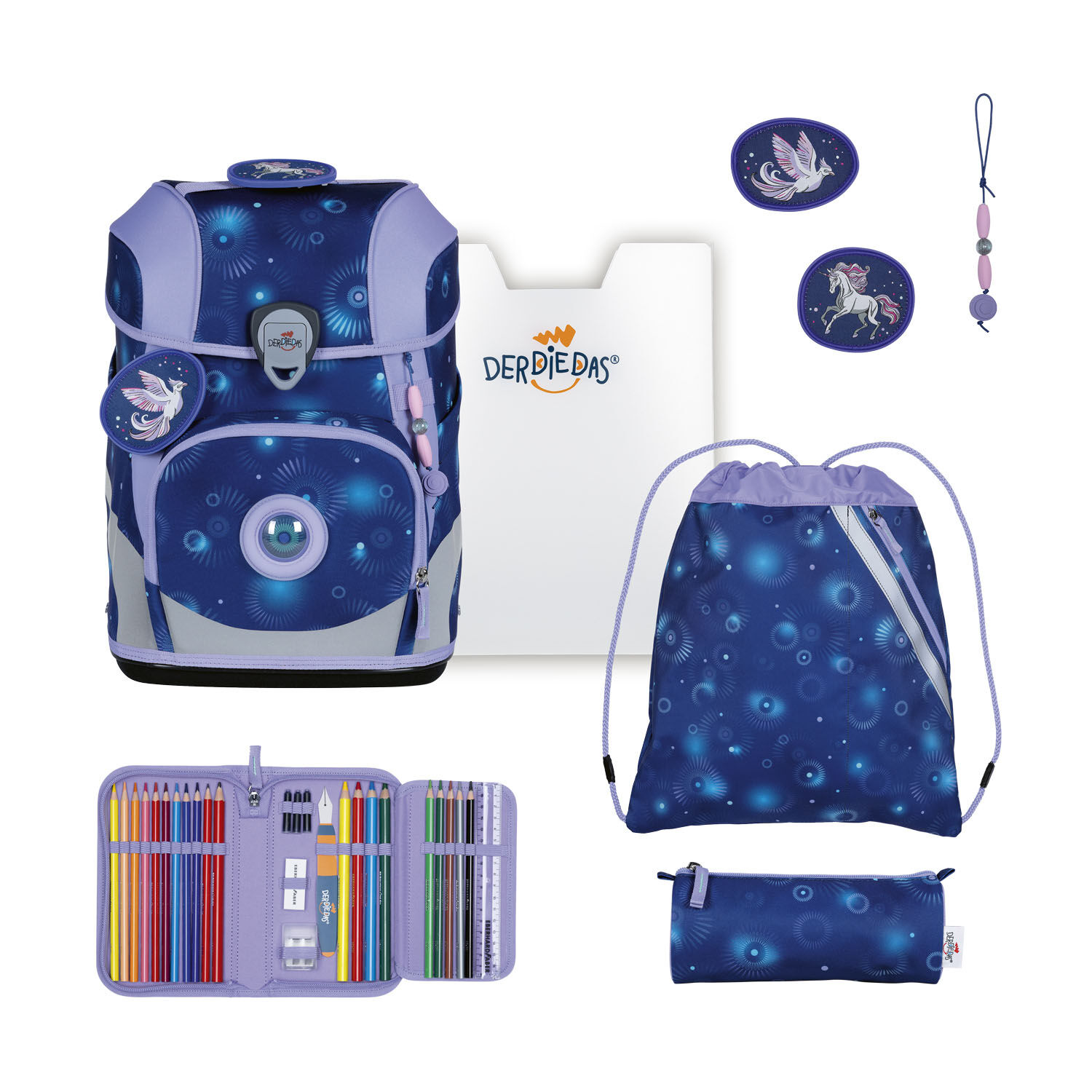 DerDieDas ErgoFlex Tiny Exklusiv LED Schulrucksack 5-teiliges Set Fantasy Spark