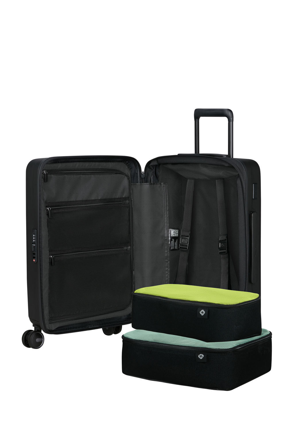 Samsonite Restackd Trolley mit 4 Rollen erweiterbar 55cm + GRATIS HOTELGUTSCHEIN Schwarz