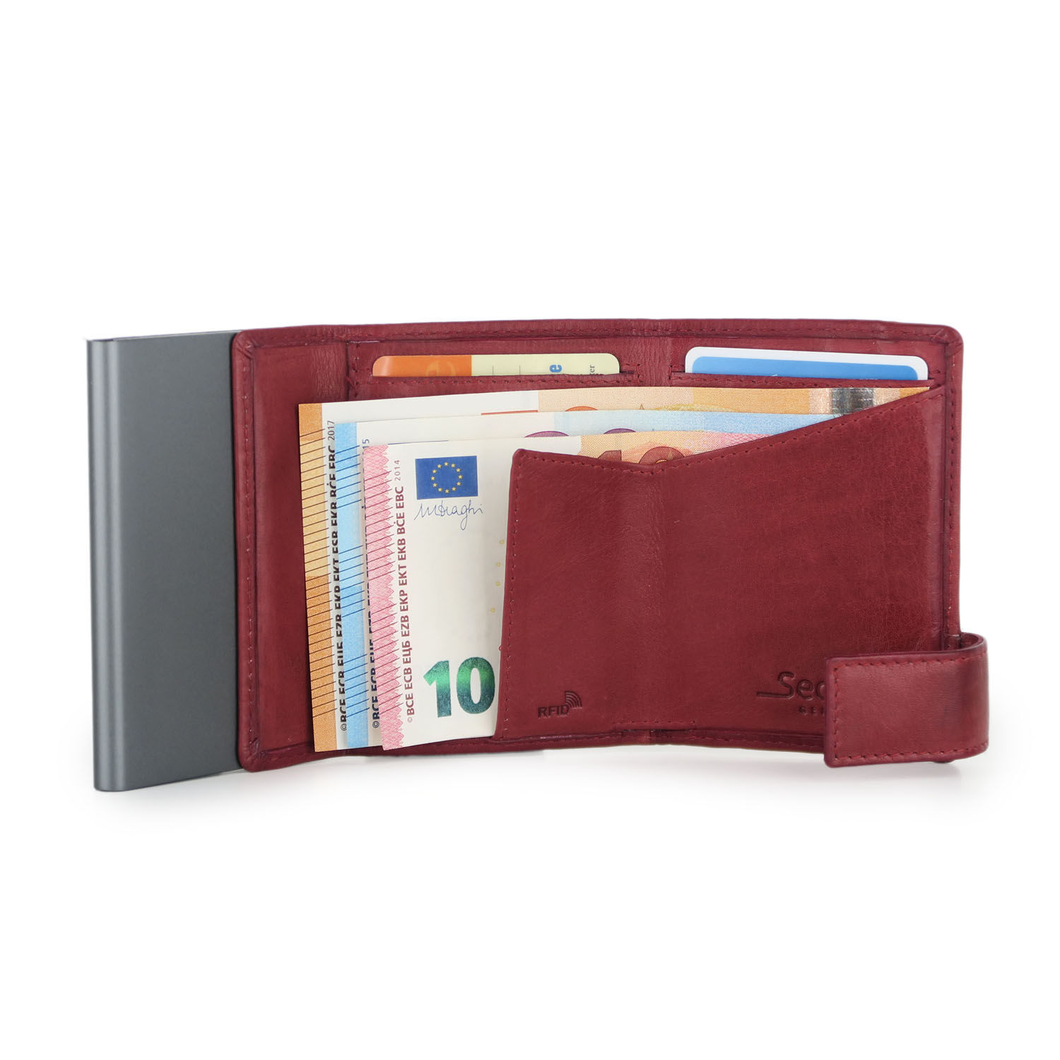SecWal Matrix Kartenetui mit Reißverschluss-Münzfach Reißverschluss Vintage Rot