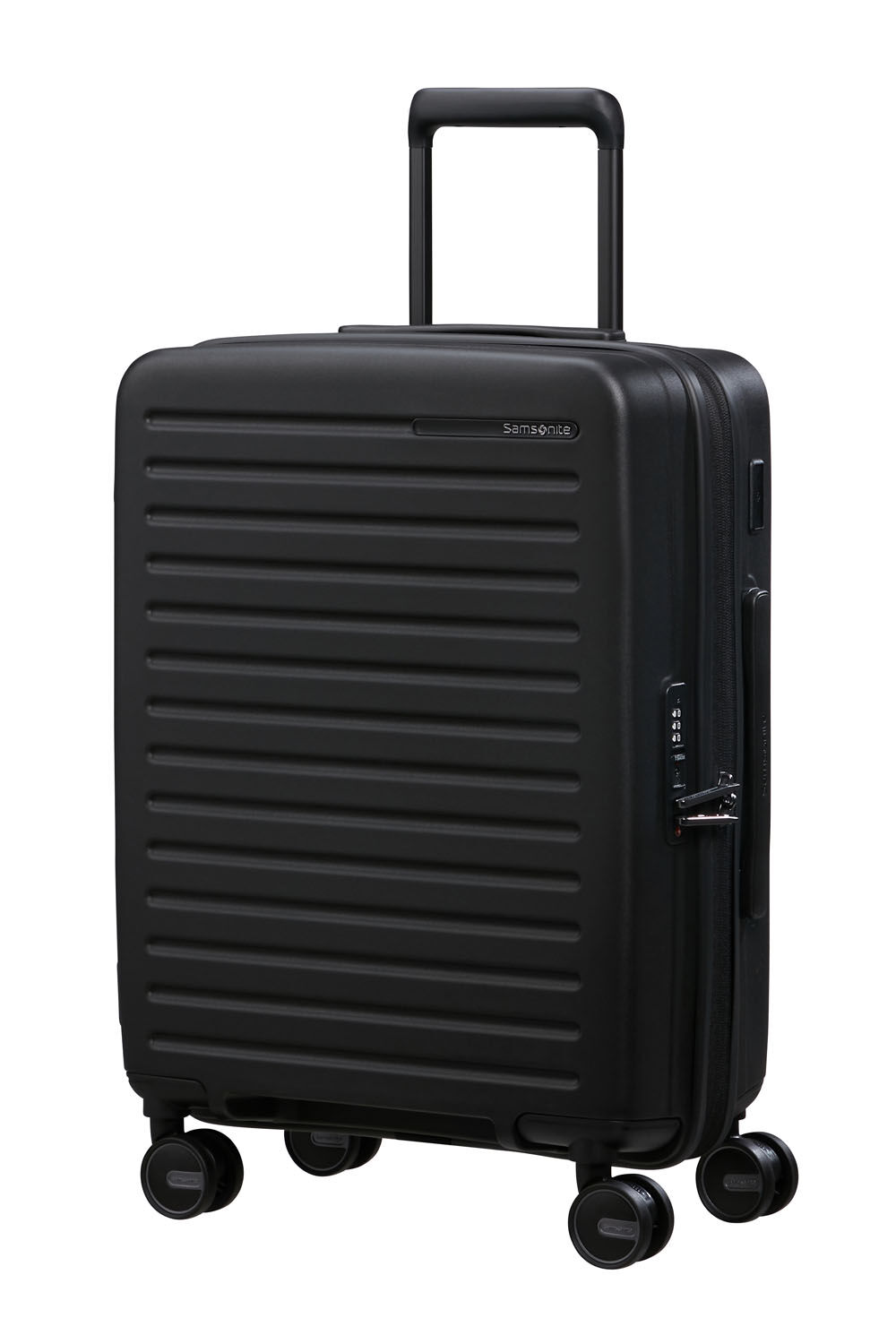 Samsonite Restackd Trolley mit 4 Rollen erweiterbar 55cm + GRATIS HOTELGUTSCHEIN Schwarz