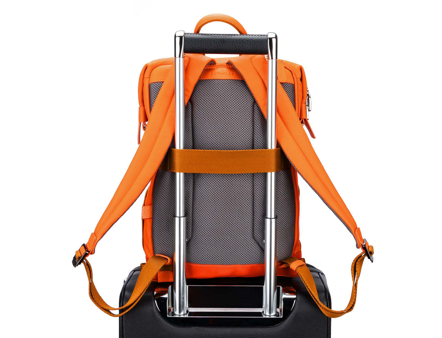 SCHARLAU Slackline BLONDIN Leder-Rucksack für 15,6" Laptopfach Orange
