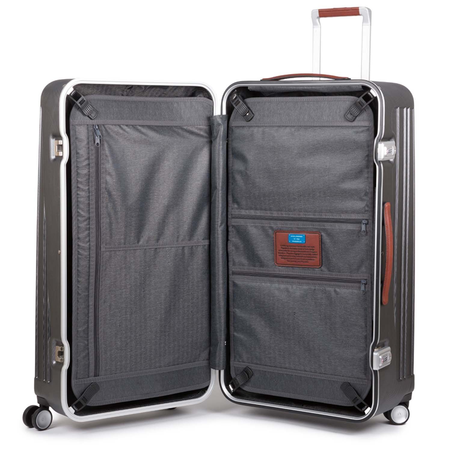 Piquadro Relyght Plus Trunk Hartschalentrolley mit 4 Rollen Schwarz/Leder Piquadro Relyght Plus Trunk Hartschalentrolley mit 4 Rollen Schwarz/Leder