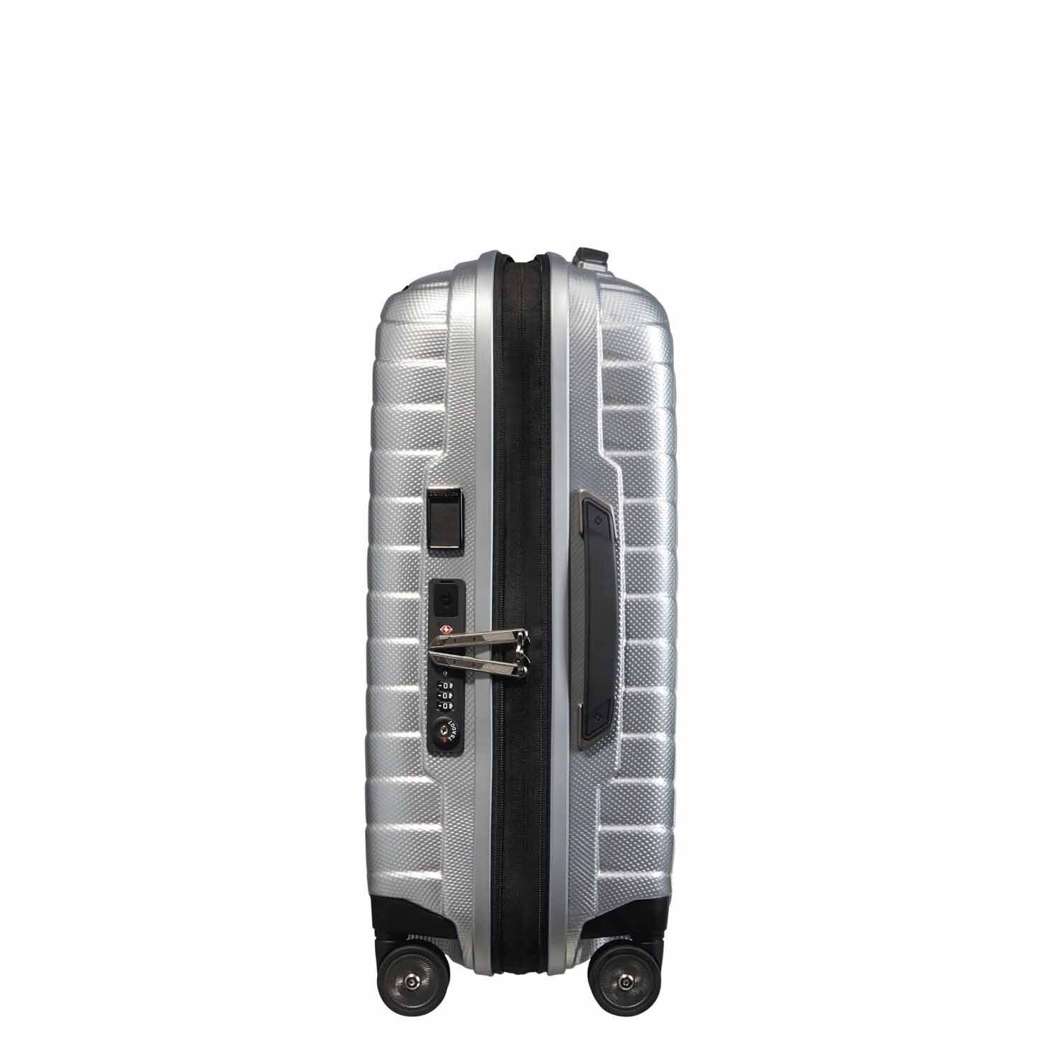 Samsonite Proxis Trolley mit 4 Rollen erweiterbar 55cm (20/23cm) + GRATIS HOTELGUTSCHEIN Silber