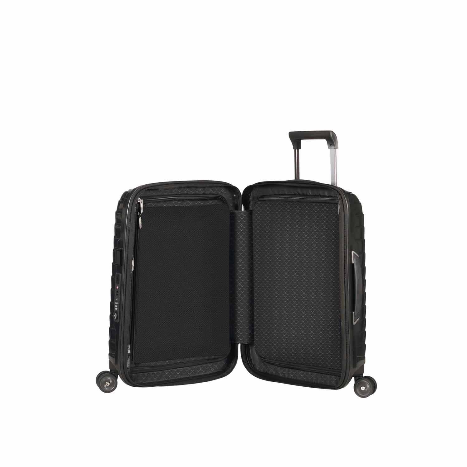 Samsonite Proxis Trolley mit 4 Rollen erweiterbar 55cm (20/23cm) + GRATIS HOTELGUTSCHEIN Schwarz