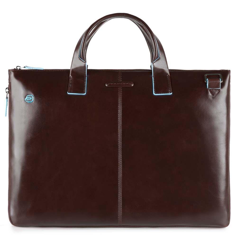Piquadro Blue Square Schmale, erweiterbare Laptoptasche 15.6" mit Tabletfach Mahagoni