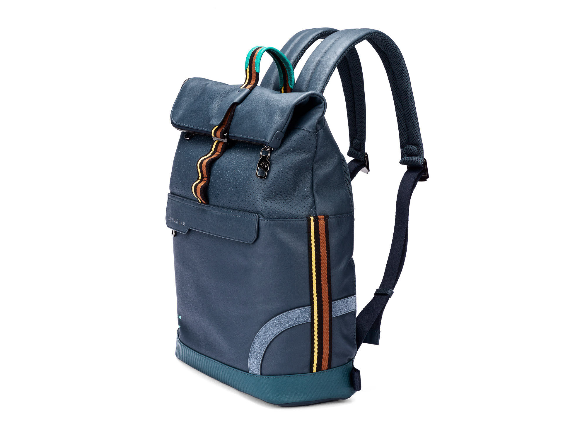 SCHARLAU Slackline SPELTERINI Leder Rucksack für 15,6" Laptopfach Navy Blue