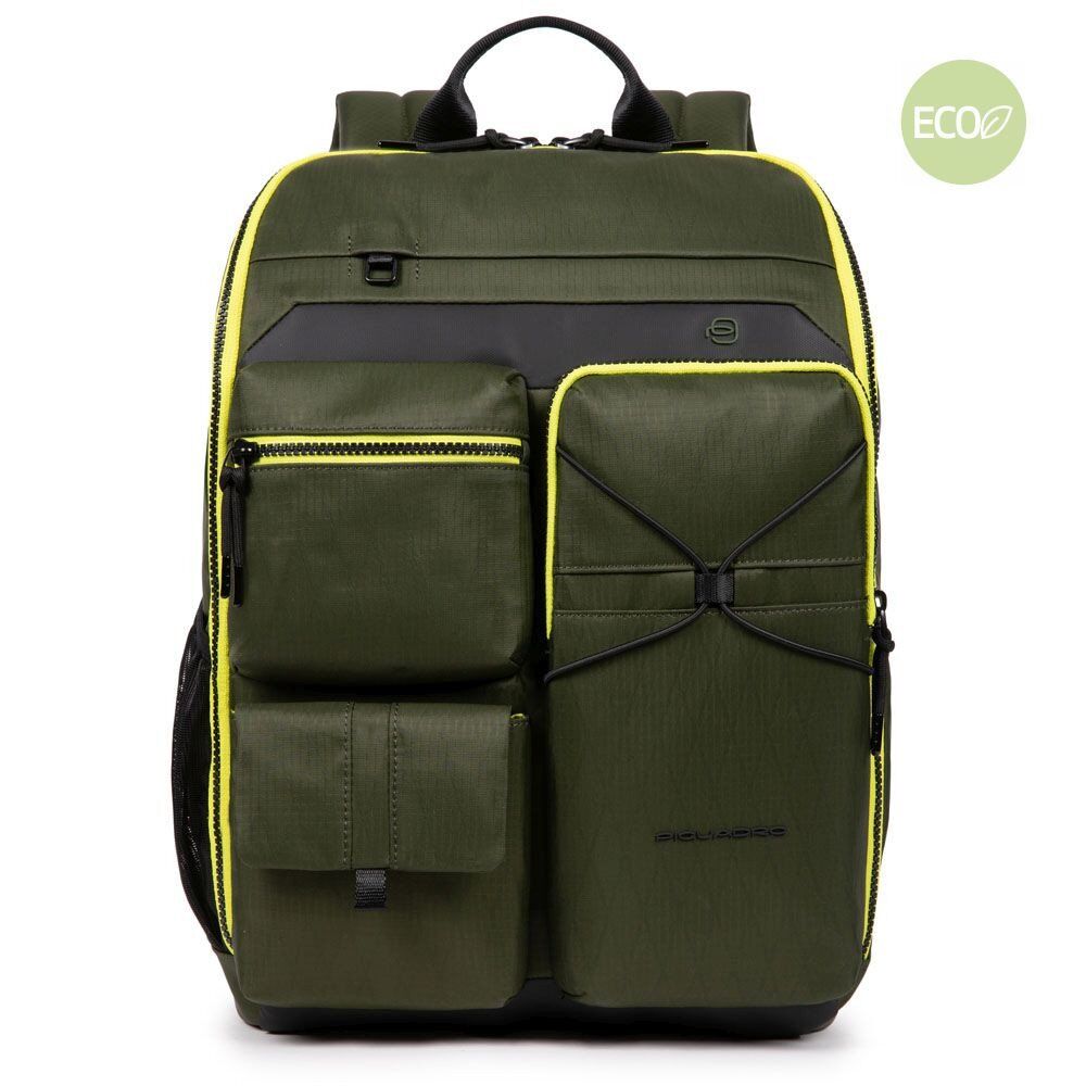 Piquadro Otello Laptoprucksack 14" aus recyceltem Stoff mit iPad®-Fach Olivgrün Piquadro Otello Laptoprucksack 14" aus recyceltem Stoff mit iPad®-Fach Olivgrün