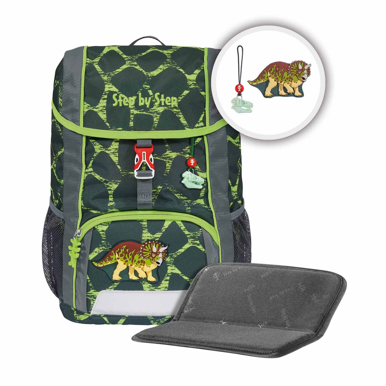 Step by Step Kinderrucksack KID Rucksack-Set, 3-teilig inkl. Sitzkissen Dino Tres