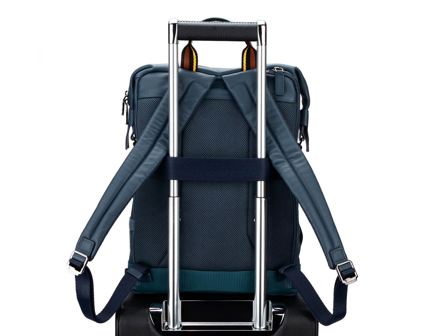 SCHARLAU Slackline BLONDIN Leder-Rucksack für 15,6" Laptopfach Navy Blue