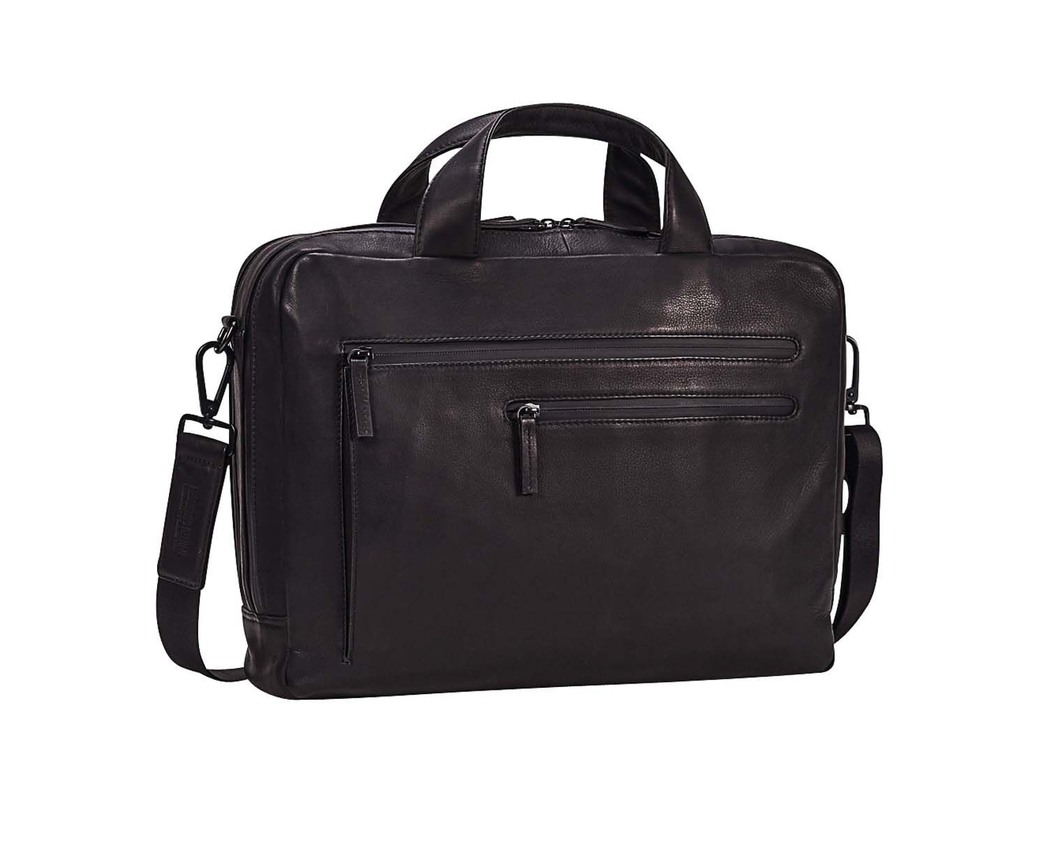 Leonhard Heyden Den Haag Leder-RV-Aktenmappe 2-Fächer mit Notebookfach 15" Schwarz