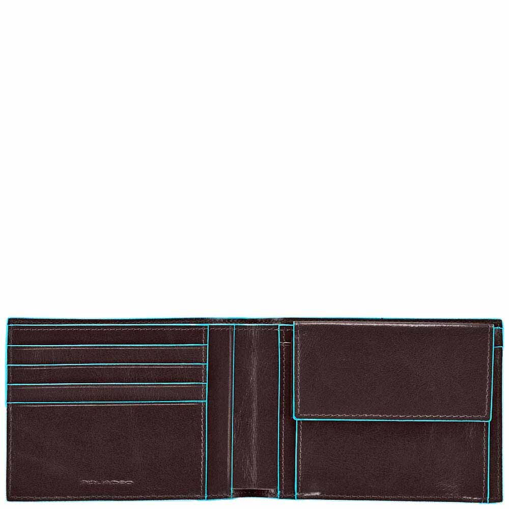 Piquadro Blue Square Herrengeldbeutel mit Kreditkartenfächern und Kleingeldfach mit RFID-Schutz Mahagoni