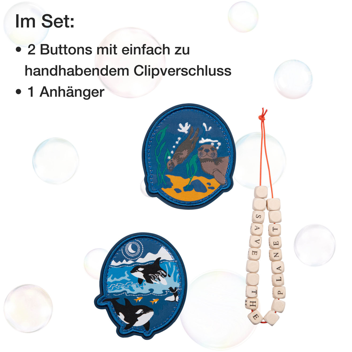 DerDieDas Schulzubehör Wechselbuttons 3er Set Grey Planet