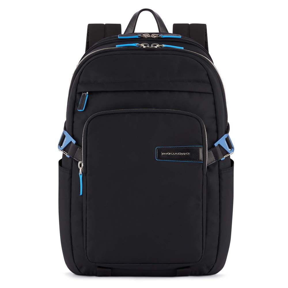 Piquadro PQ-RY Laptoprucksack für 15,6" aus Stoff und Leder Schwarz
