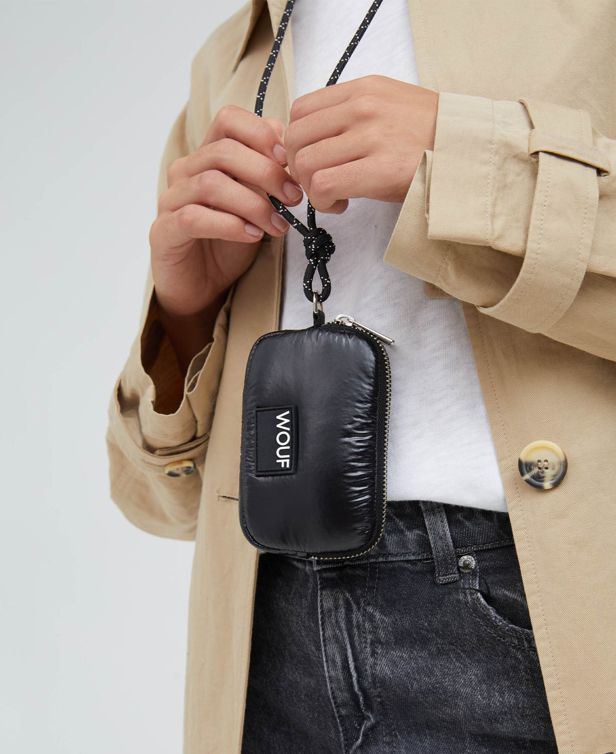 Wouf Quilted Collection Crossbody Coin Purse -Glossy Black