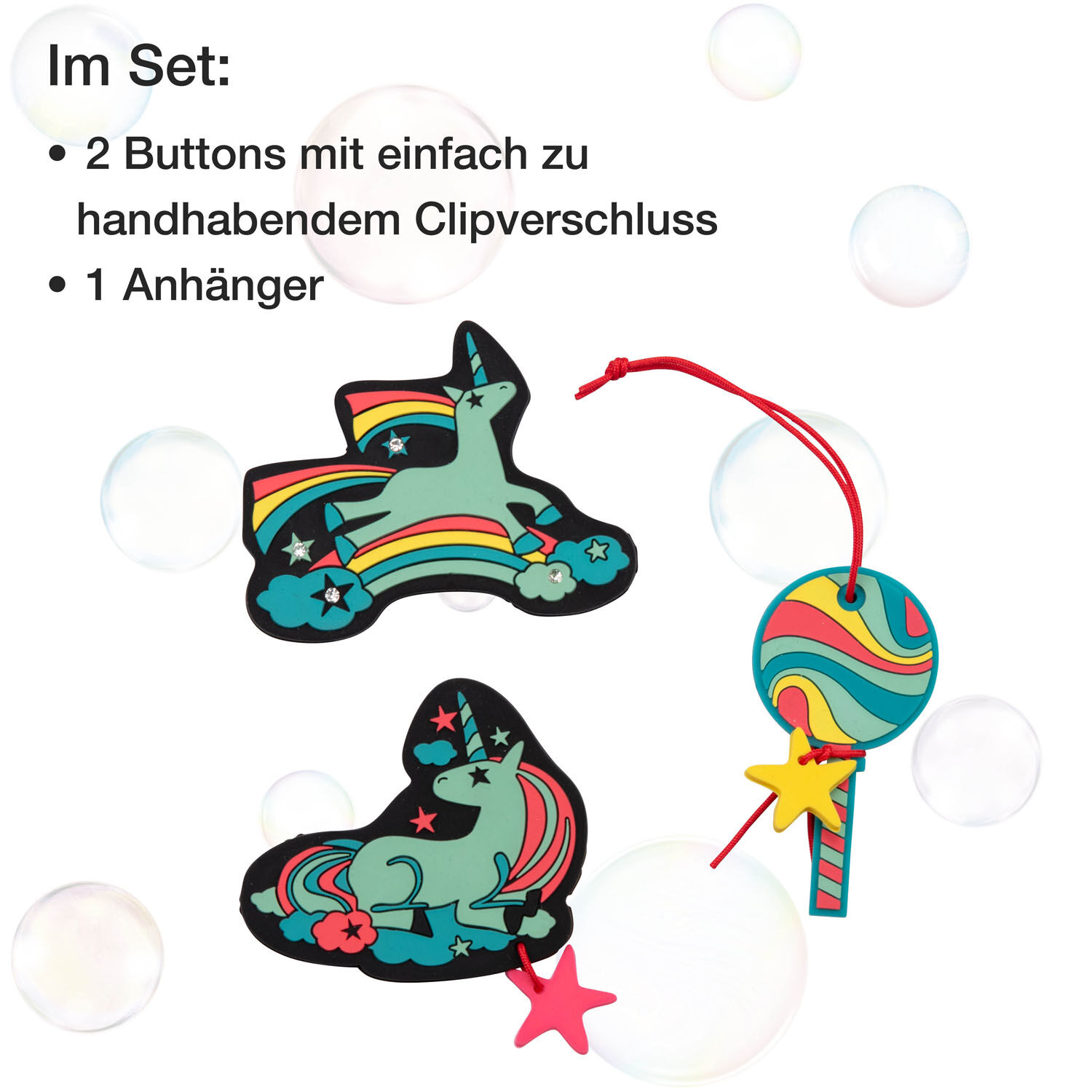 DerDieDas Schulzubehör Wechselbuttons 3er Set Rainbow Star