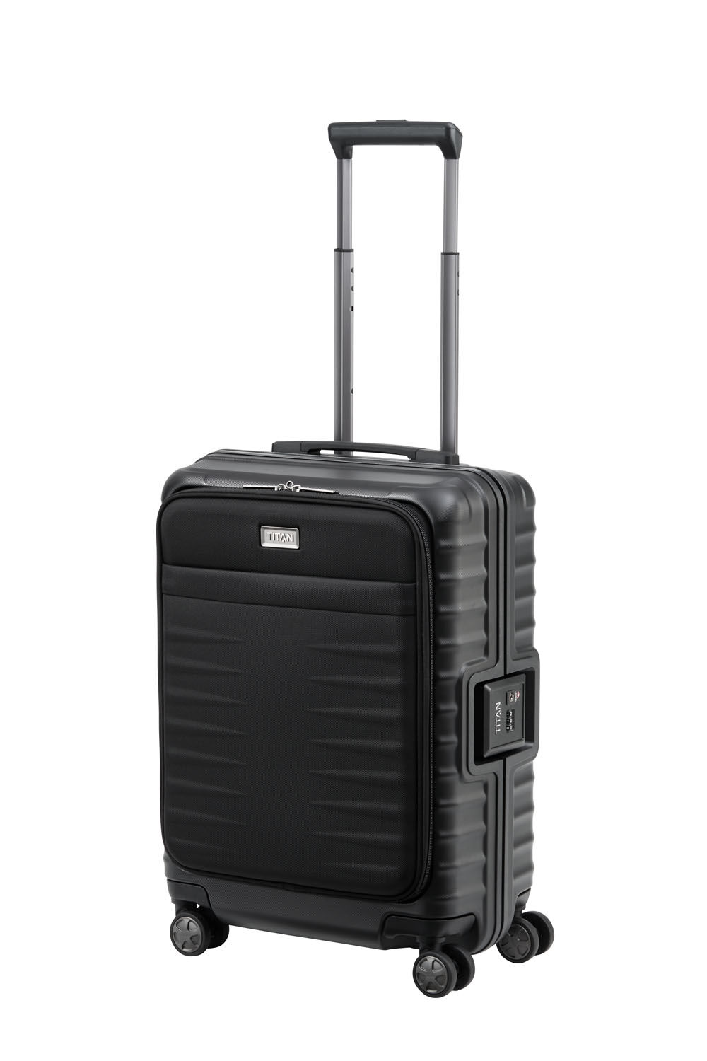 TITAN Litron Frame Trolley S, Handgepäck-Koffer mit Vortasche + Gratis Hotelgutschein Schwarz
