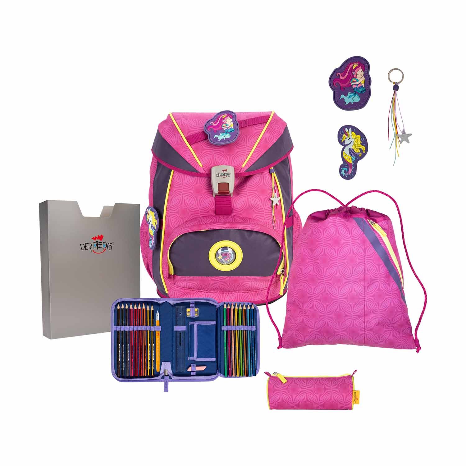 DerDieDas ErgoFlex Exklusiv "Superflash" Schulrucksack-Set 5-teilig mit Sportbeutel Pink Mermaid