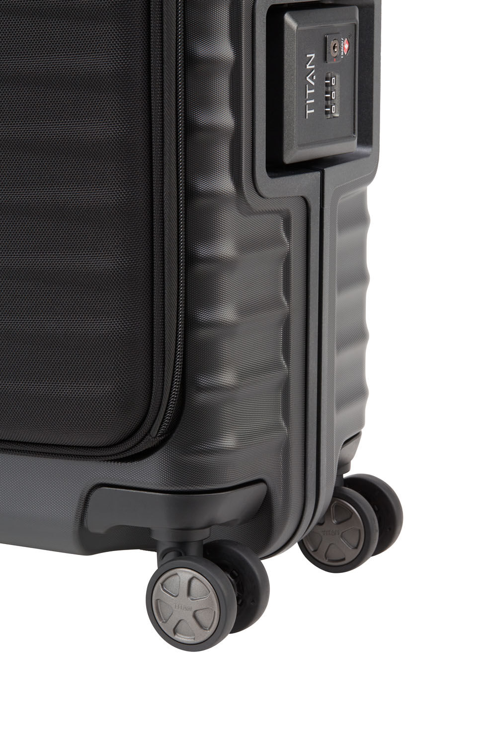 TITAN Litron Frame Trolley S, Handgepäck-Koffer mit Vortasche + Gratis Hotelgutschein Schwarz