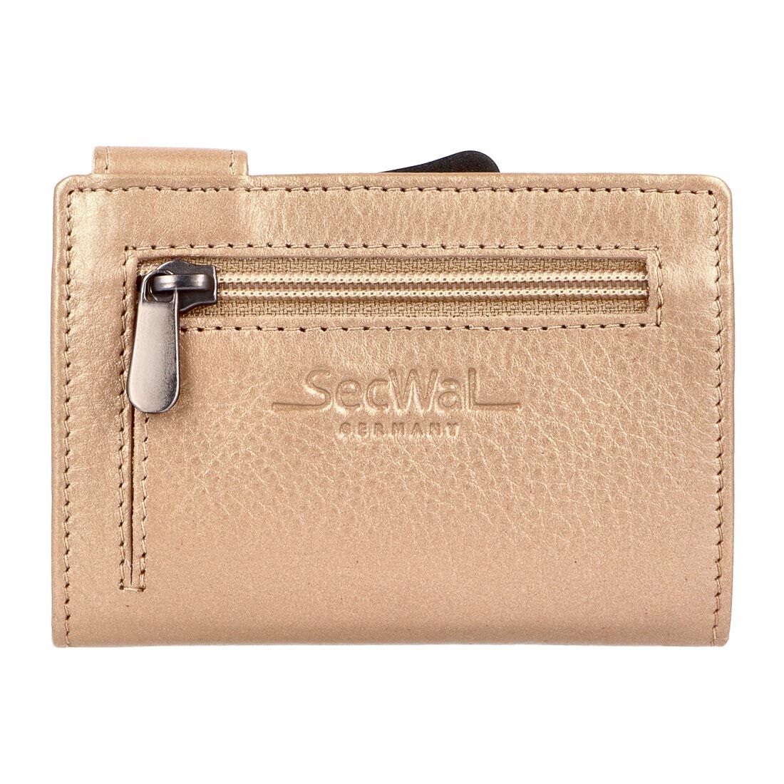SecWal Metallic Kartenetui mit Münzfach Reißverschluss