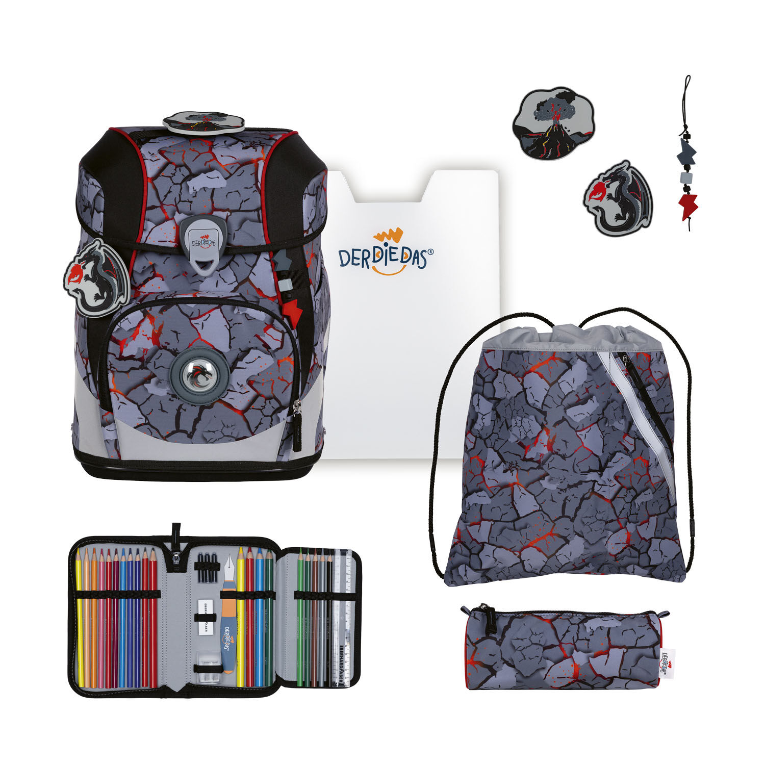 DerDieDas ErgoFlex Tiny Schulrucksack 5-teiliges Set Dragon Flame