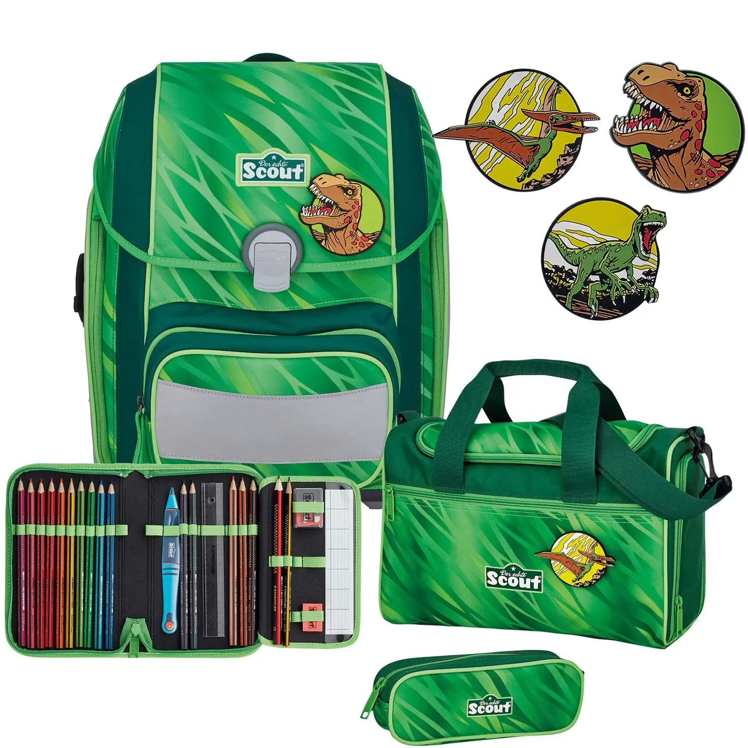 Scout Genius Schulranzen-Set 4-teilig mit Sportbeutel Green Rex