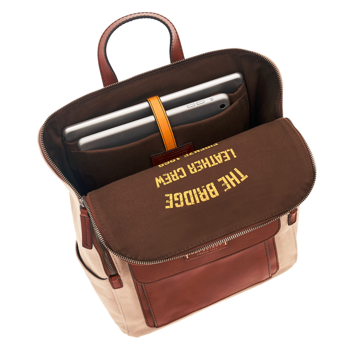 The Bridge Alberto WOW Leder-Rucksack Sand/Braun mit Dunklem Ruthenium