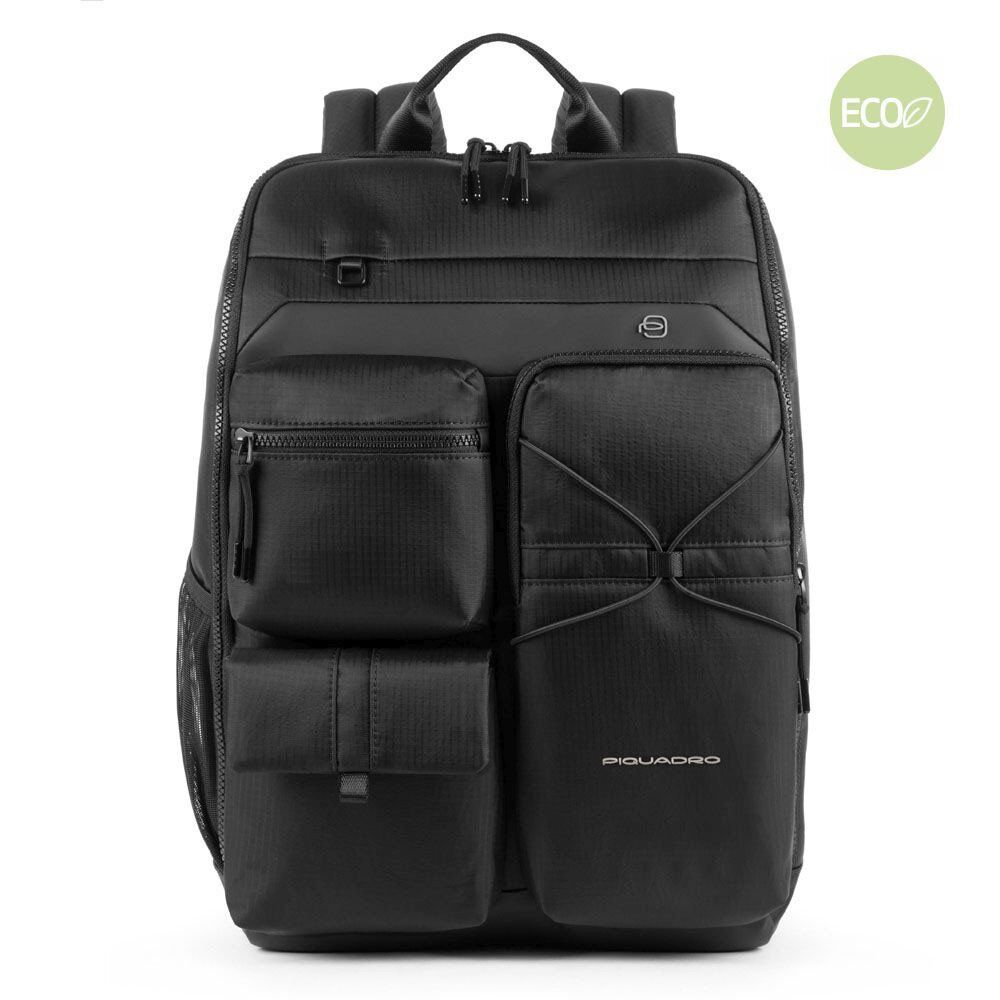 Piquadro Otello Laptoprucksack 14" aus recyceltem Stoff mit iPad®-Fach Schwarz
