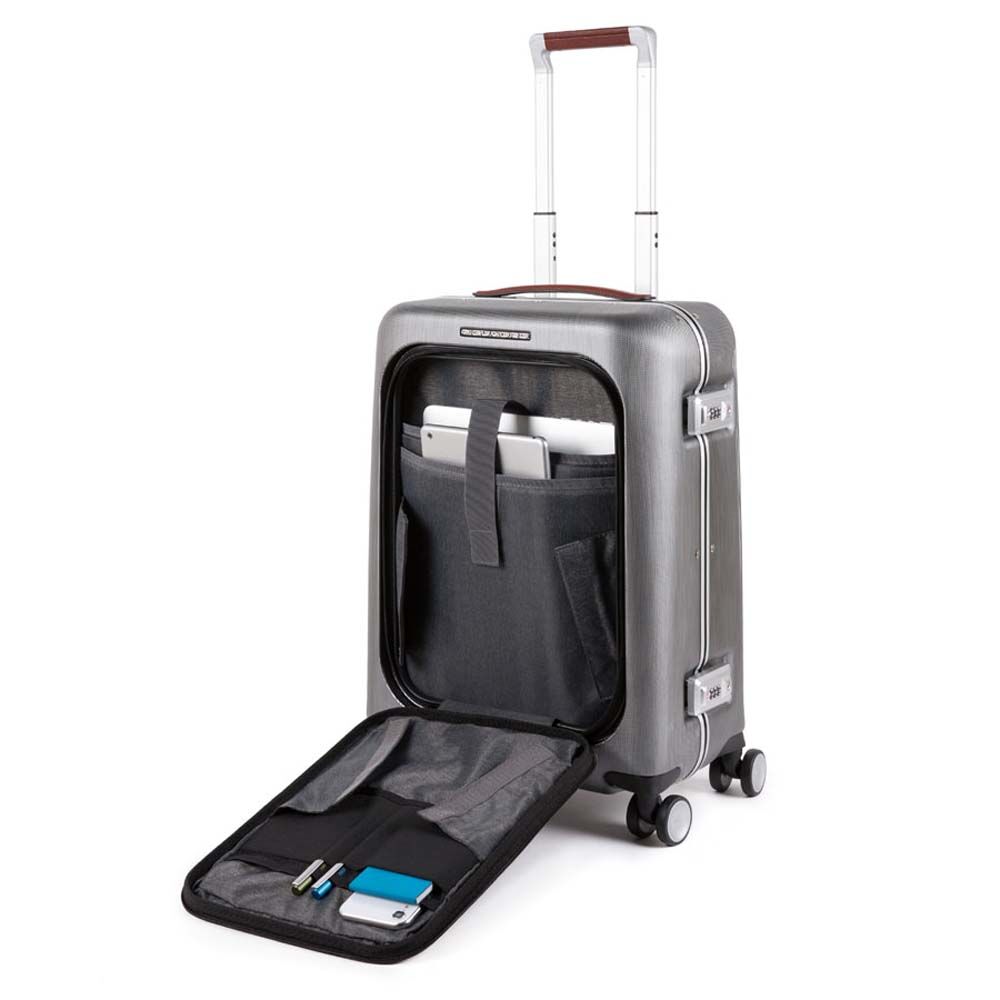 Piquadro Relyght Plus Kabinen-Hartschalencomputertrolley 15,6" Schwarz/Leder Piquadro Relyght Plus Kabinen-Hartschalencomputertrolley 15,6" Schwarz/Leder