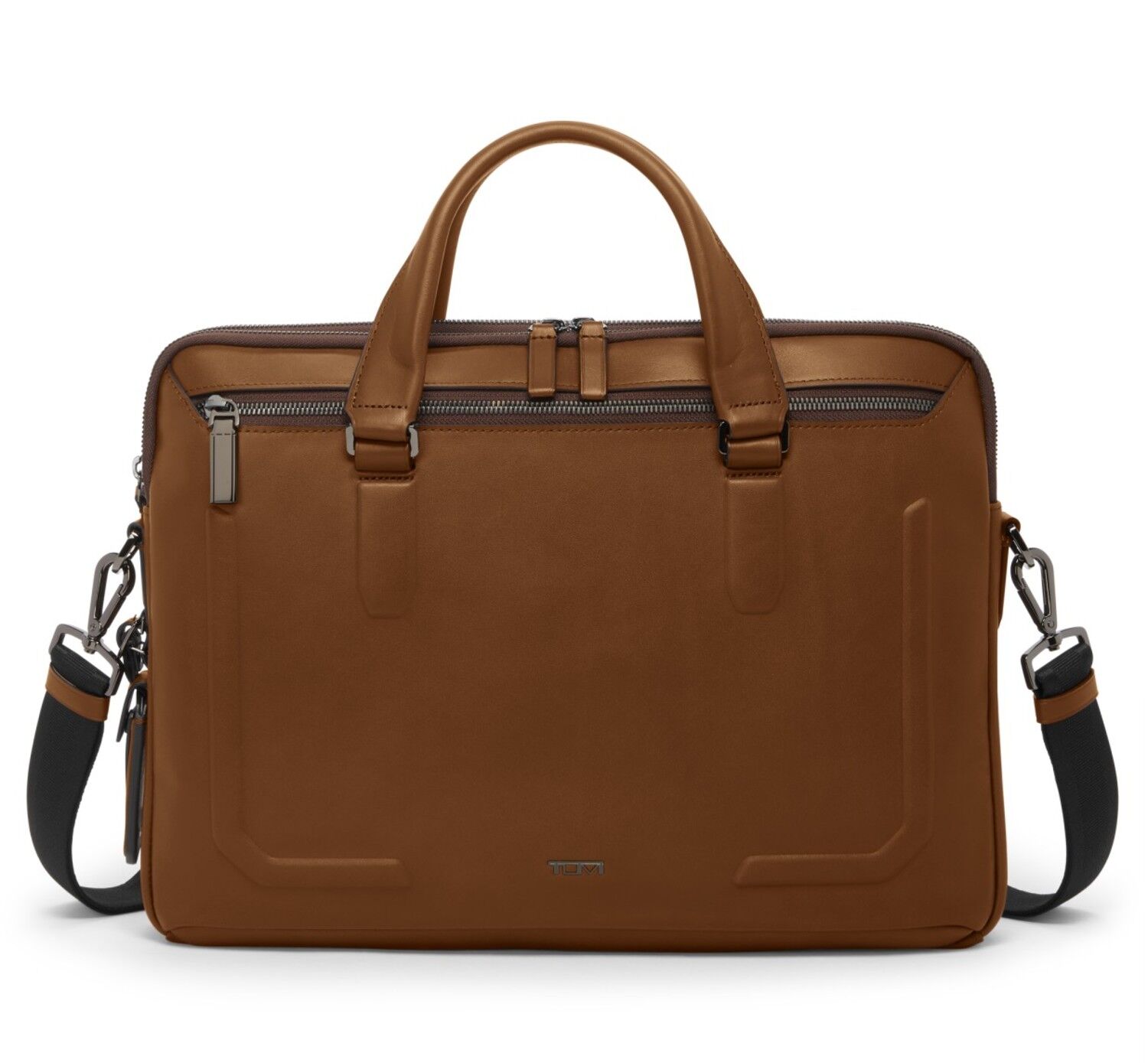 Tumi Harrison Sycamore Dünne Aktentasche aus Leder mit Laptopfach 14", Cognac Bombe